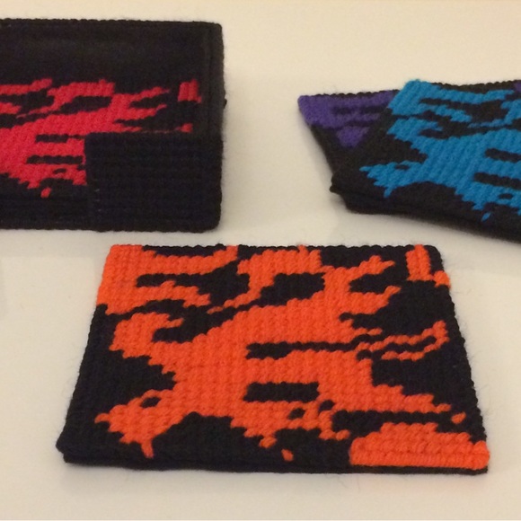 New Flame Drink Coasters Flaming Hot-Rod Style Handmade Man Cave Home Decor - Picture 2 of 2